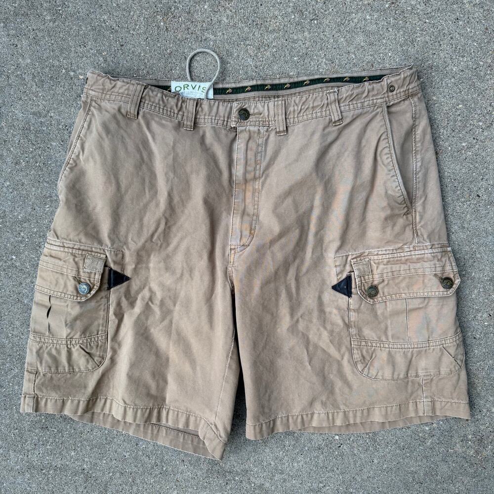Orvis Y2K Gorpcore Cargo Shorts Canvas Cotton Size 38 Beige Utility Paratrooper